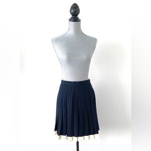 Vintage Ann Taylor Wool Blend Navy Pleated Mini Skirt 10 Cream Trim Preppy Chic